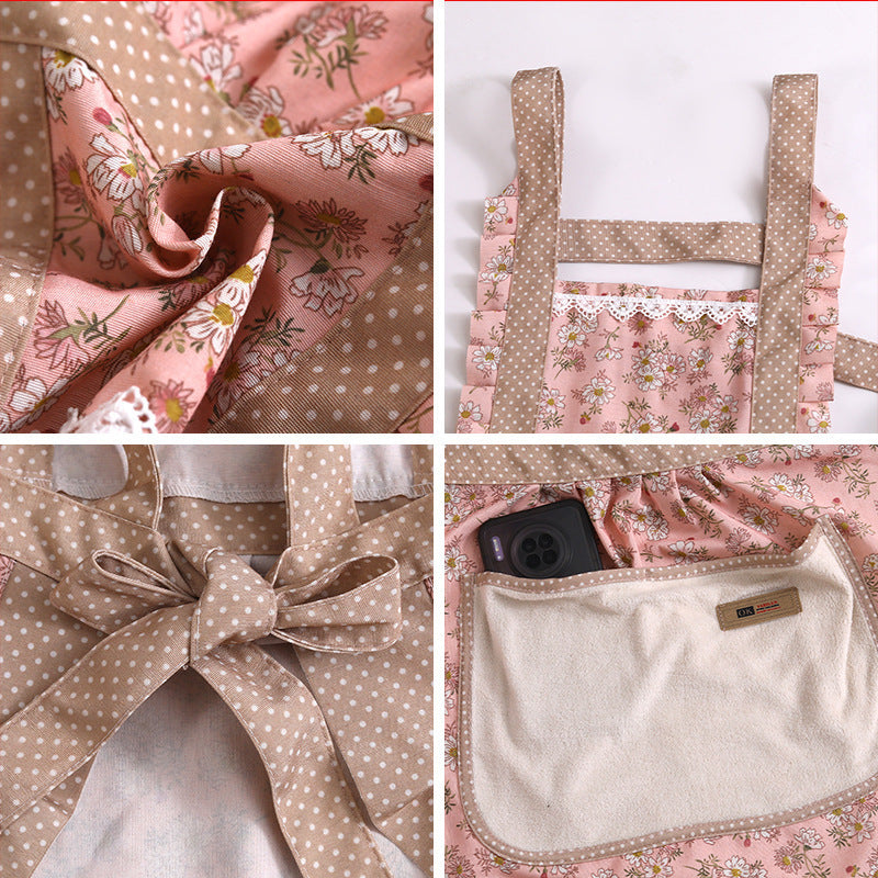 PURET Floral Cotton Kitchen Apron with Water-Resistant Coating - Adjustable Cooking Apron with Front Pockets for Women & Men