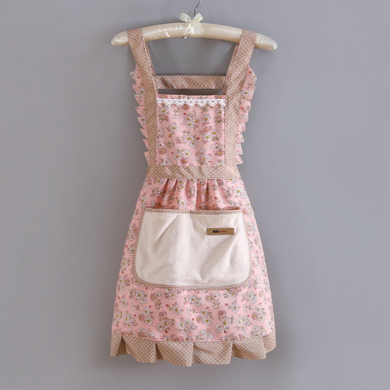 PURET Floral Cotton Kitchen Apron with Water-Resistant Coating - Adjustable Cooking Apron with Front Pockets for Women & Men