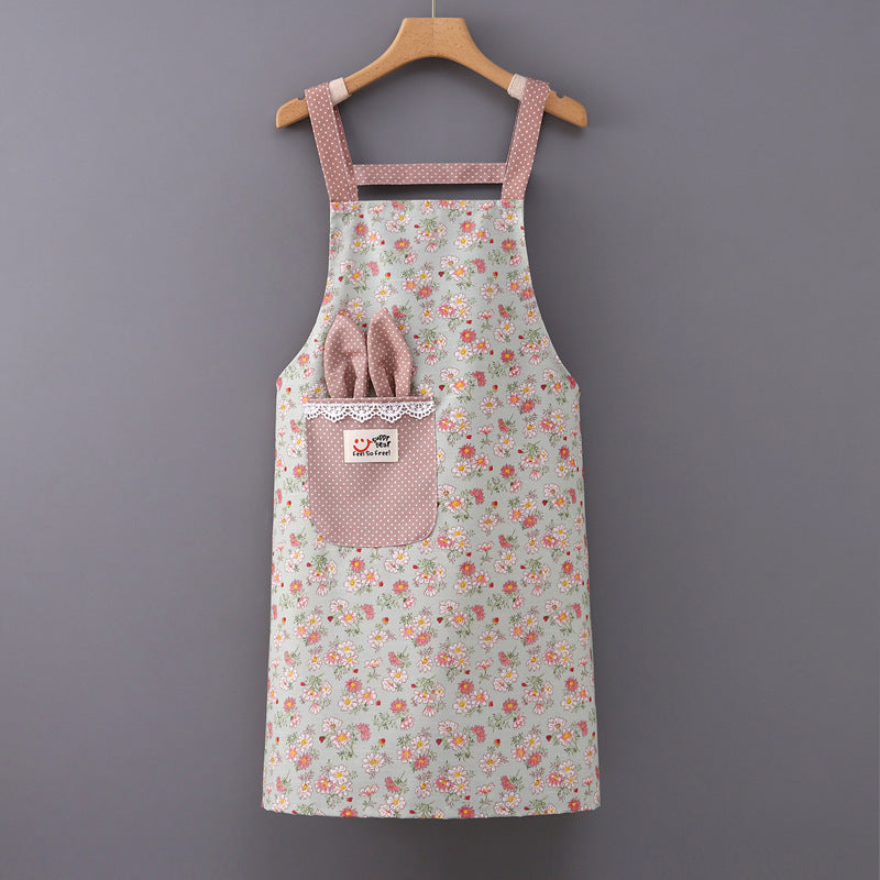 PURET Vintage Floral PVC Kitchen Apron - Heavy-Duty Water-Resistant & Oil-Proof Cooking Bib Apron with Front Utility Pocket