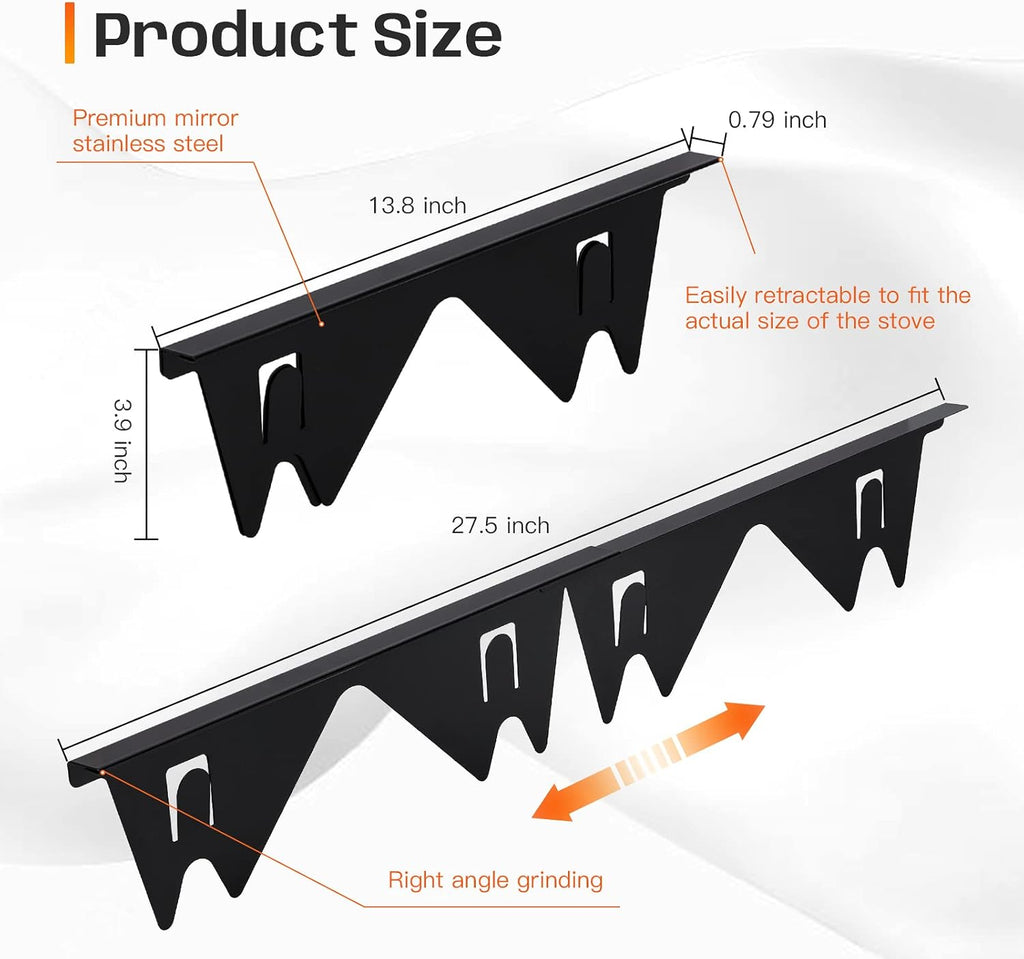 PURET Stainless Steel Stove Gap Cover Extendable 13.8" to 27.5" - Heat-Resistant Kitchen Counter Gap Guard for Stove, Oven and Appliances