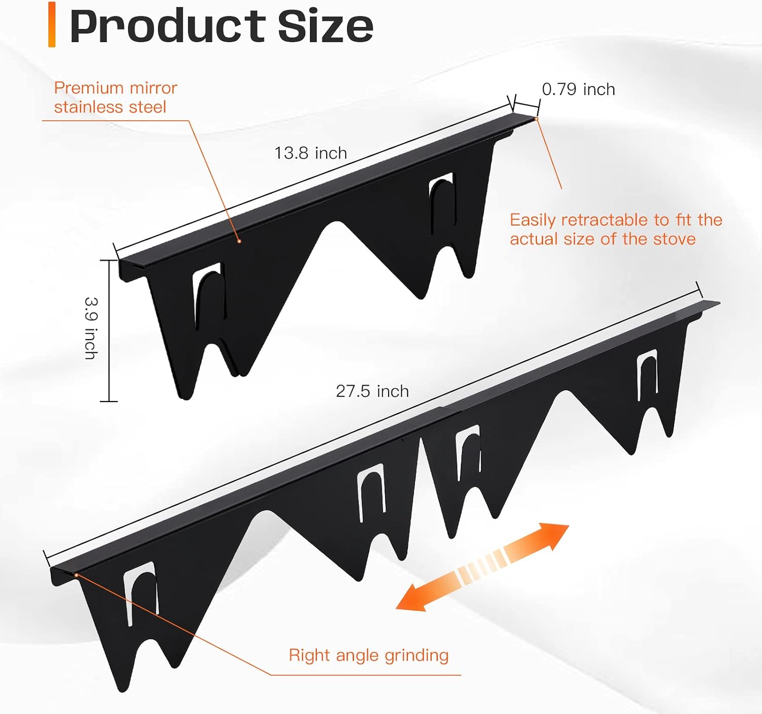PURET Stainless Steel Stove Gap Cover Extendable 13.8" to 27.5" - Heat-Resistant Kitchen Counter Gap Guard for Stove, Oven and Appliances