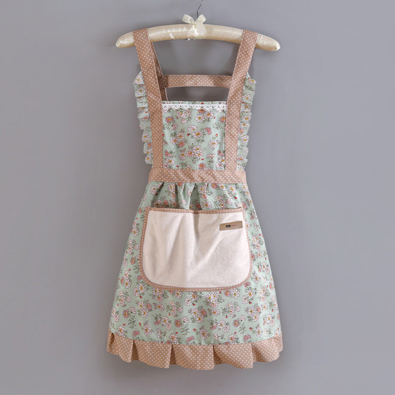 PURET Floral Cotton Kitchen Apron with Water-Resistant Coating - Adjustable Cooking Apron with Front Pockets for Women & Men