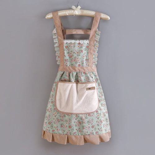 PURET Floral Cotton Kitchen Apron with Water-Resistant Coating - Adjustable Cooking Apron with Front Pockets for Women & Men