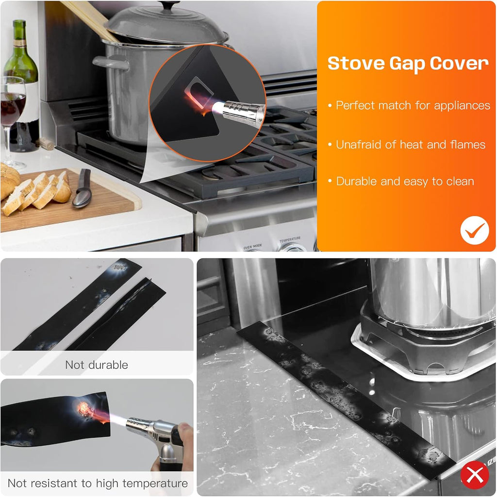 PURET Stainless Steel Stove Gap Cover Extendable 13.8" to 27.5" - Heat-Resistant Kitchen Counter Gap Guard for Stove, Oven and Appliances