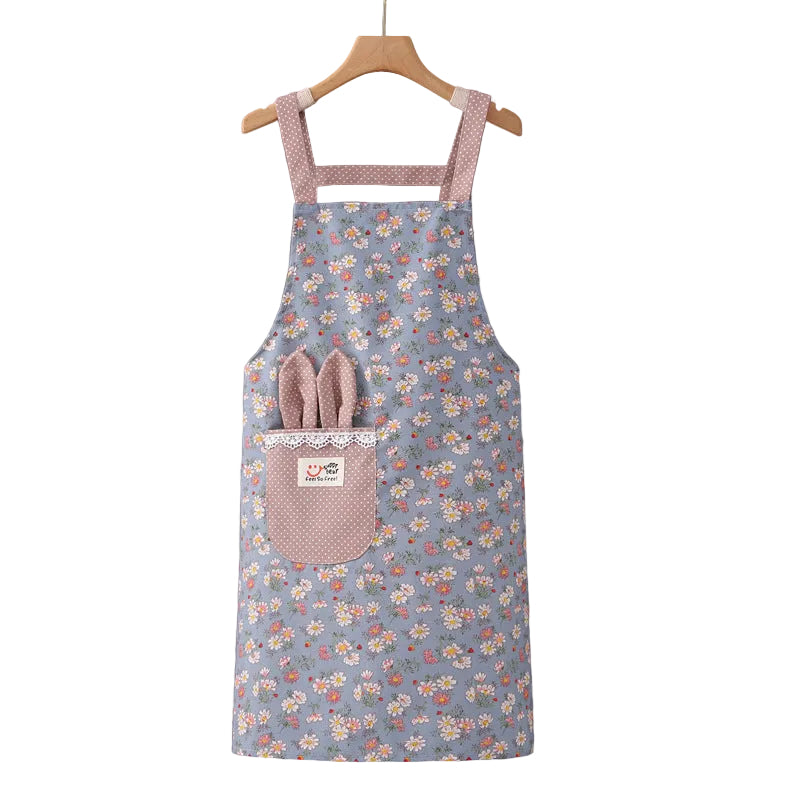 PURET Vintage Floral PVC Kitchen Apron - Heavy-Duty Water-Resistant & Oil-Proof Cooking Bib Apron with Front Utility Pocket