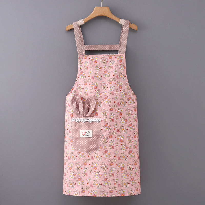 PURET Vintage Floral PVC Kitchen Apron - Heavy-Duty Water-Resistant & Oil-Proof Cooking Bib Apron with Front Utility Pocket