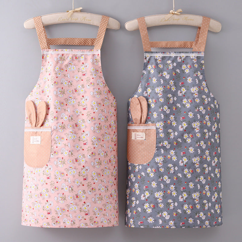 PURET Vintage Floral PVC Kitchen Apron - Heavy-Duty Water-Resistant & Oil-Proof Cooking Bib Apron with Front Utility Pocket